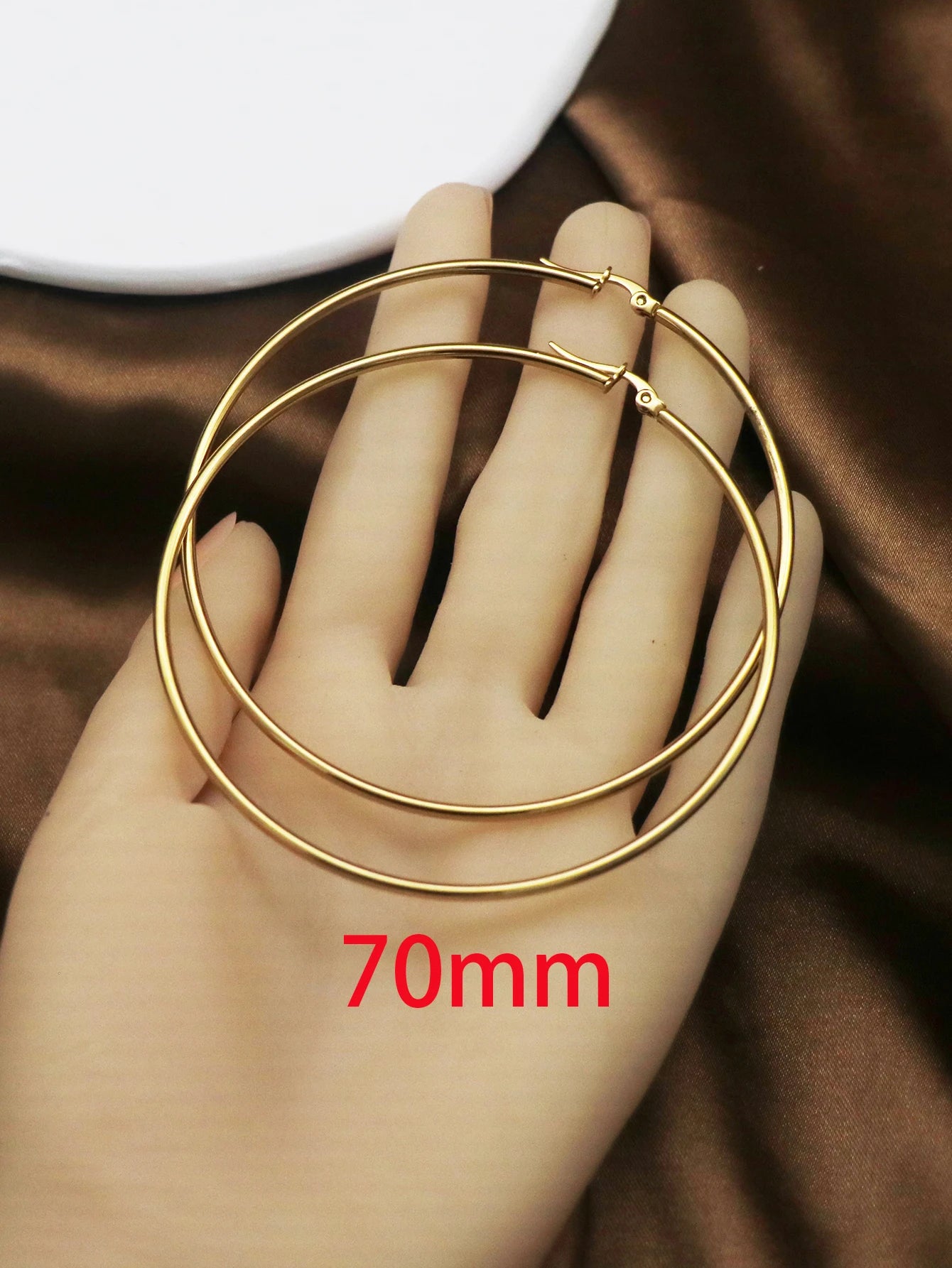 1Pairs/2Pcs 10 To 70mm Gold Color Big Round Stainless Steel Earrings Trendy Jewelry For Women