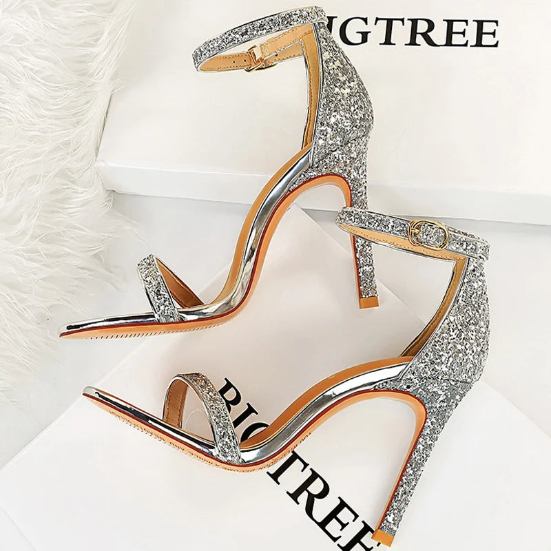 Shoes Sexy High Heels Women Pumps Sparkle Sequins Stiletto Heels 10 Cm Party Shoes Women Heels Summer Women Sandals New