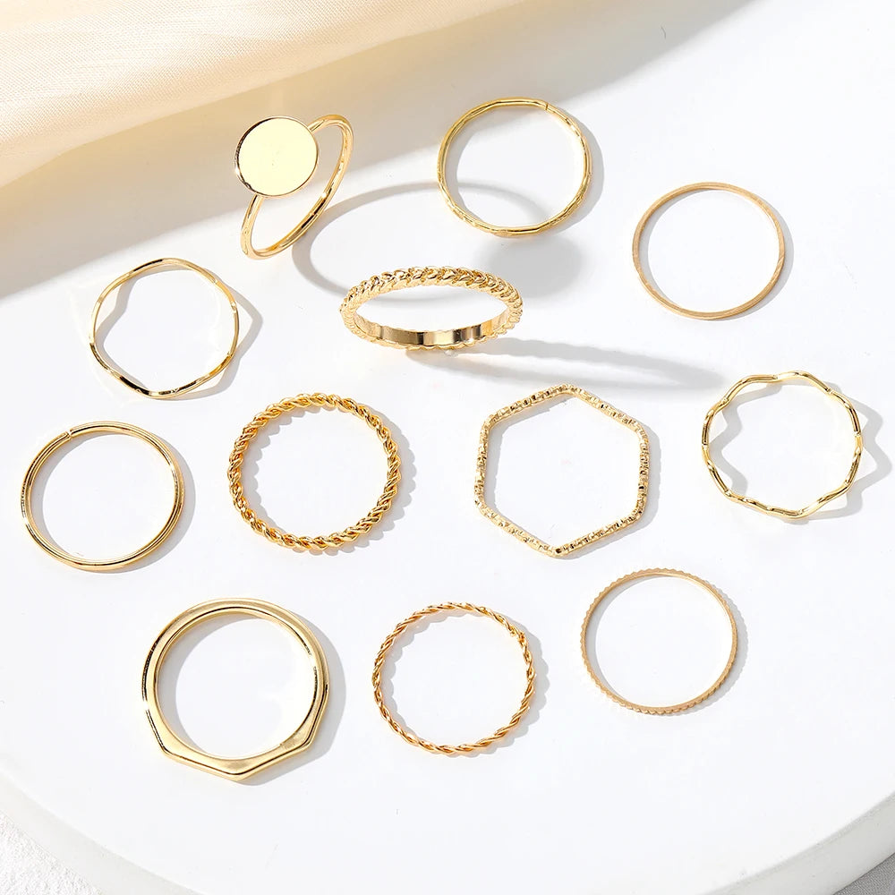 Rings Set for Women Girls Accessories Trend Round Shape Metal Wave Joint Ring Gifts