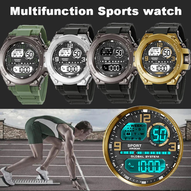 Men's Sports Watch Waterproof Luminous Alarm Clock Men LED Digital Watch Large dial Electronic Wristwatch for Man