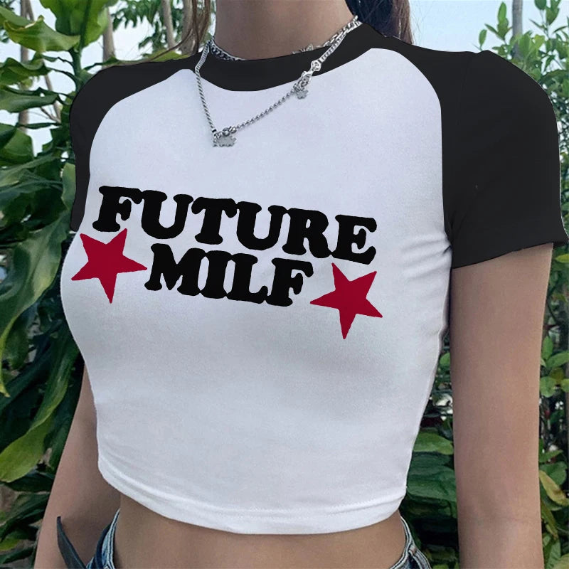 Sexy T Shirts Future Milf Star Fashion Women Crop Top Harajuku Streetwear Outfits Summer Sexy Party Femme Y2k Women Clothes