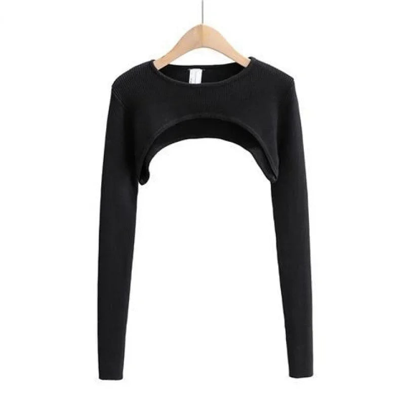 T-shirts Women Long Sleeve Crop Top Spring Autumn Y2k Aesthetic Clothes O-neck Black White Sexy Tshirt