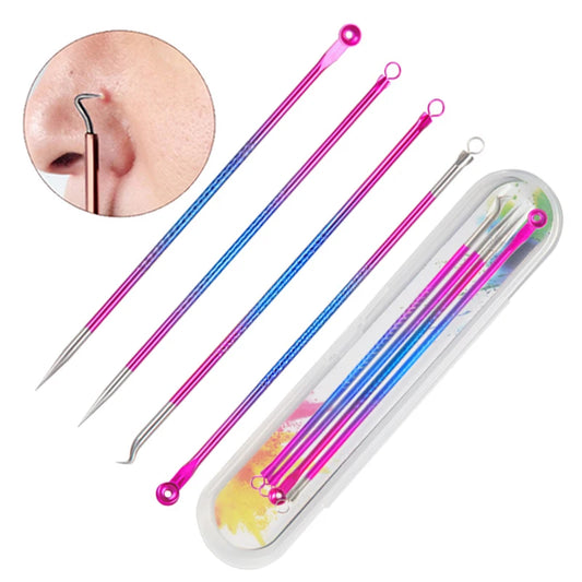 4PCS Acne Blackhead Comedone Black Spot Pimple Blemish Remover Skin Care Women Beauty Acne Treatment Pore Cleanser Needle Hook