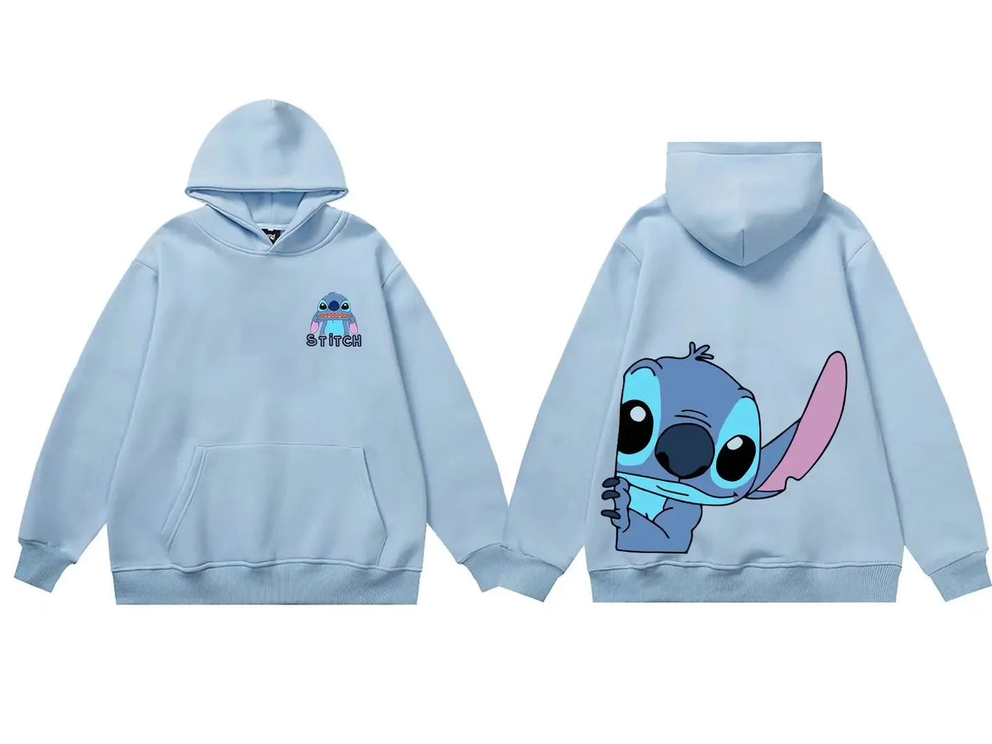 Disney Hoodie Fashion Stitch Angel Monster Letter Cartoon Sweatshirt Pullover Cute Harajuku Unisex Women's Pocket Top