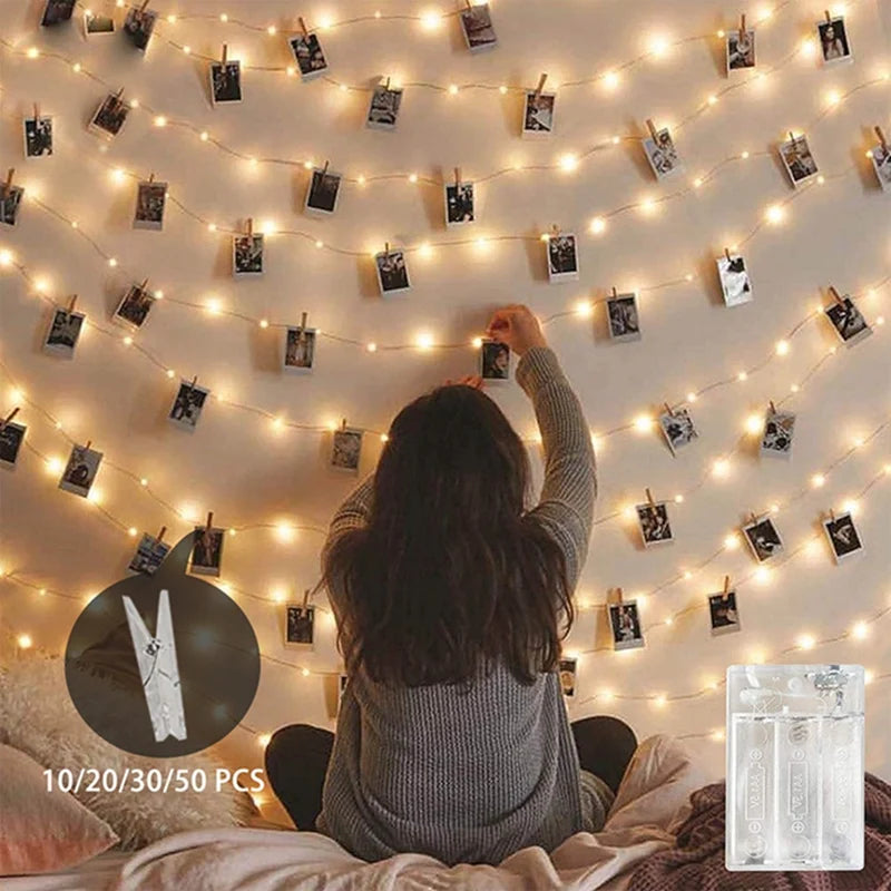 1Pc Led Photo Clips String Light With 10/20/30/50 Clear Clips Fairy Lights For Bedroom Wall Hanging Pictures Cards