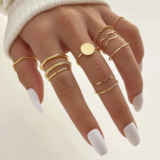 Rings Set for Women Girls Accessories Trend Round Shape Metal Wave Joint Ring Gifts