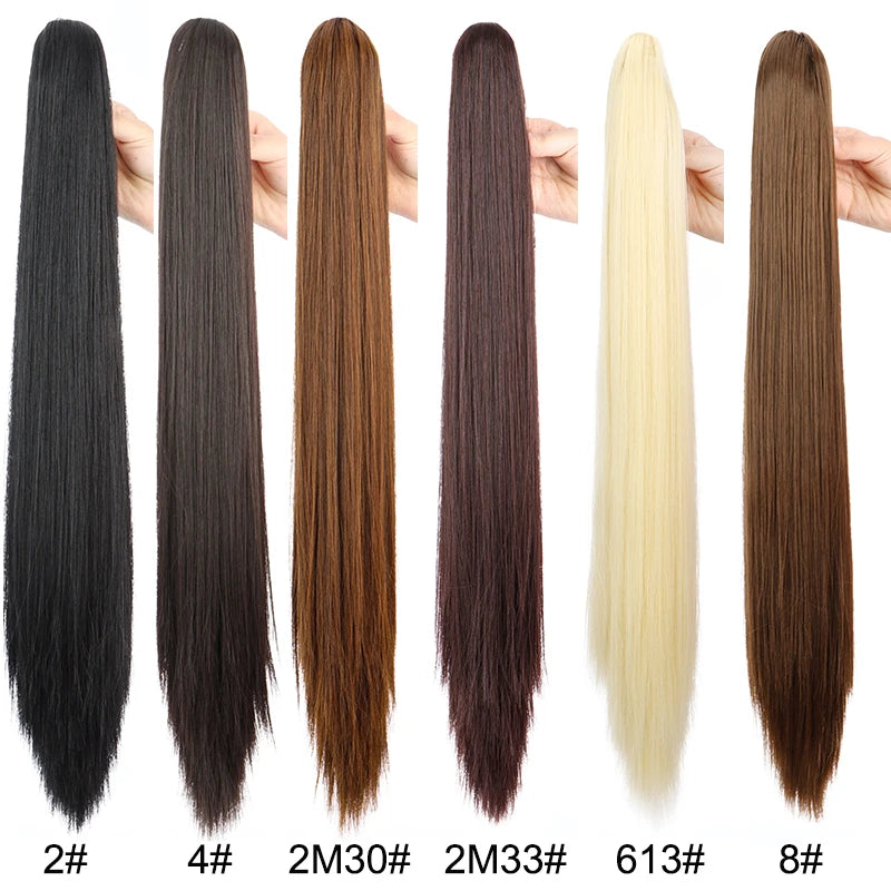 Syntheitc Claw Clip On Long Straight Ponytail Hair Extension Black Brown Blonde for Women