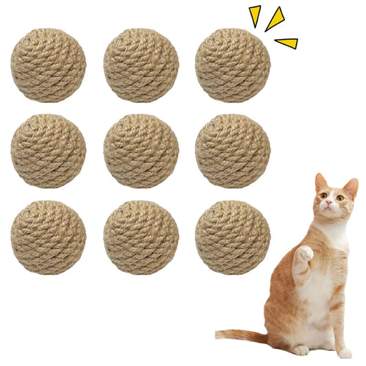 5PCS Cats Sounding Ball Interactive Handmade Sisal Cat Scratching Ball Make Sounds Cat Toy Home Kitten Ball Toys