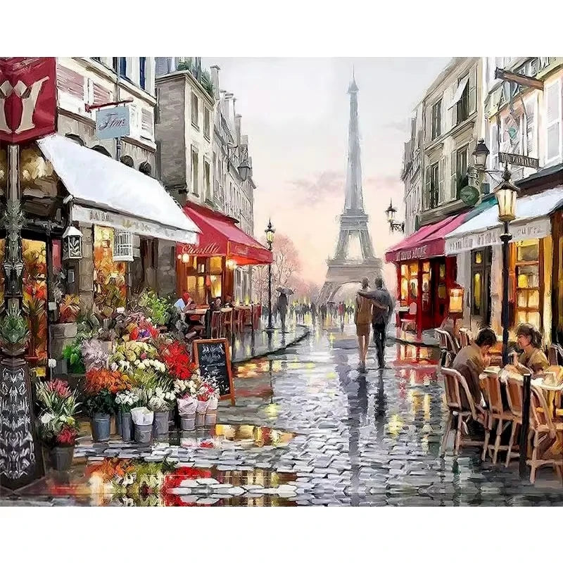 City Landscape Painting By Numbers For Adults DIY Kits HandPainted On Canvas With Framed Oil Picture Drawing Coloring By Number