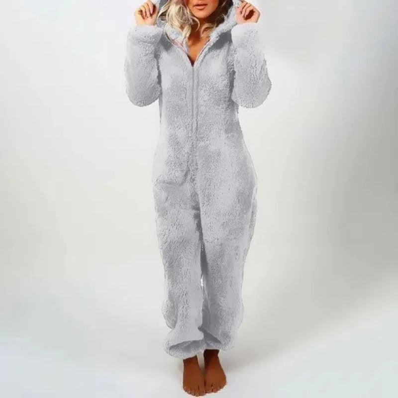 Fashion Fleece Sleepwear Hood Sets Pajamas for Women for Winter Warm Pyjamas Women Velvet Thickened Furry Jumpsuit Hooded Pajama