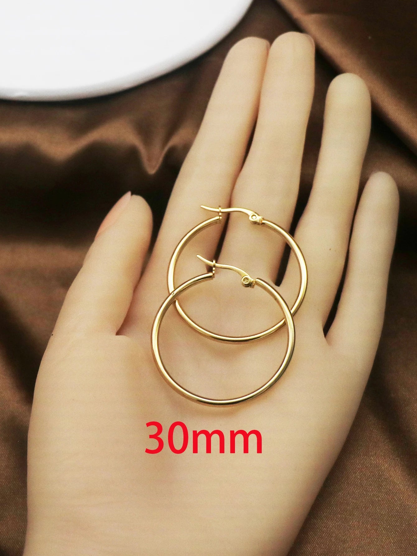 1Pairs/2Pcs 10 To 70mm Gold Color Big Round Stainless Steel Earrings Trendy Jewelry For Women