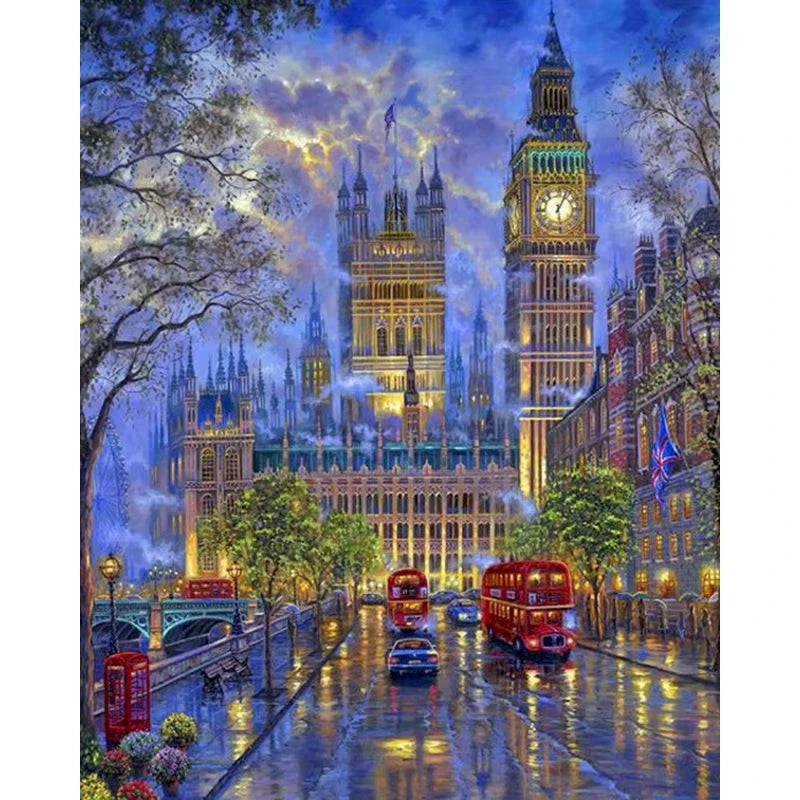 City Landscape Painting By Numbers For Adults DIY Kits HandPainted On Canvas With Framed Oil Picture Drawing Coloring By Number