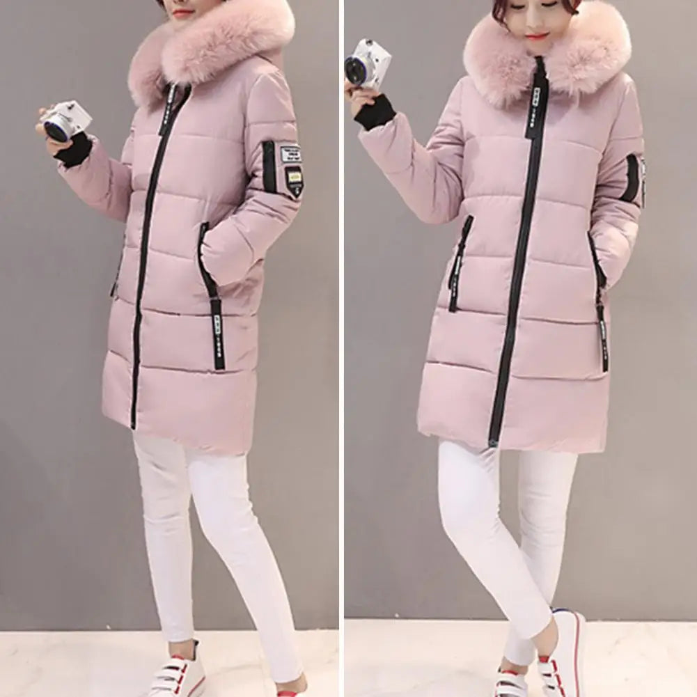 Winter Women Parka Coats Long Cotton Casual Fur Hooded Jackets Thick Warm Slim-fit Jacket Female Overcoat Clothing