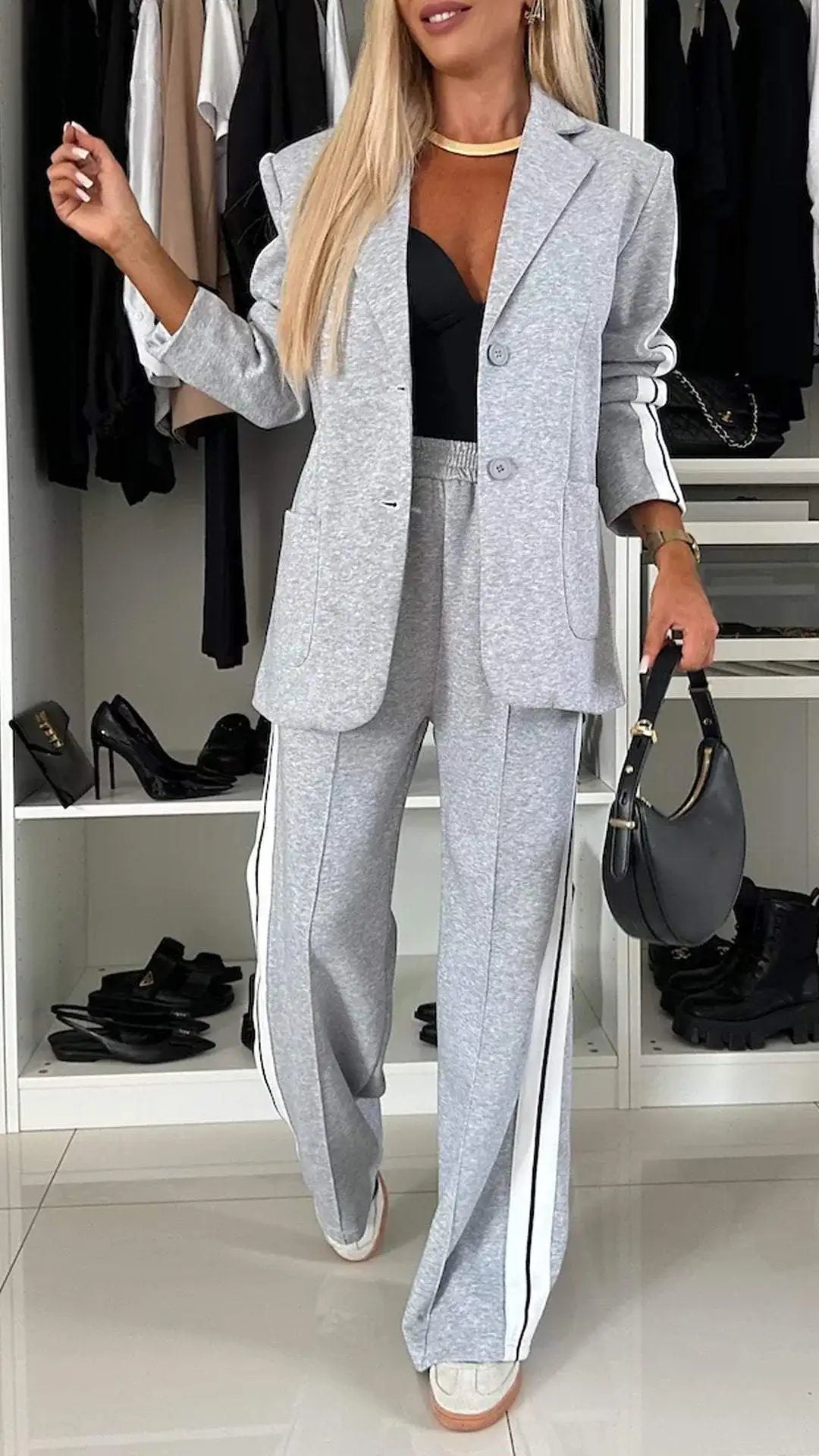 2 Piece Set Women Set Winter Fall Fashion V-neck Long Sleeve Blazer Coat Elegant Straight Leg Pant Sports Two Piece Suit Women