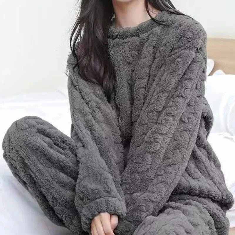 Women Warm 2 Piece Sets Velvet Ribbed Fleece Set Pullover and Pants Casual Pajama Sets Women