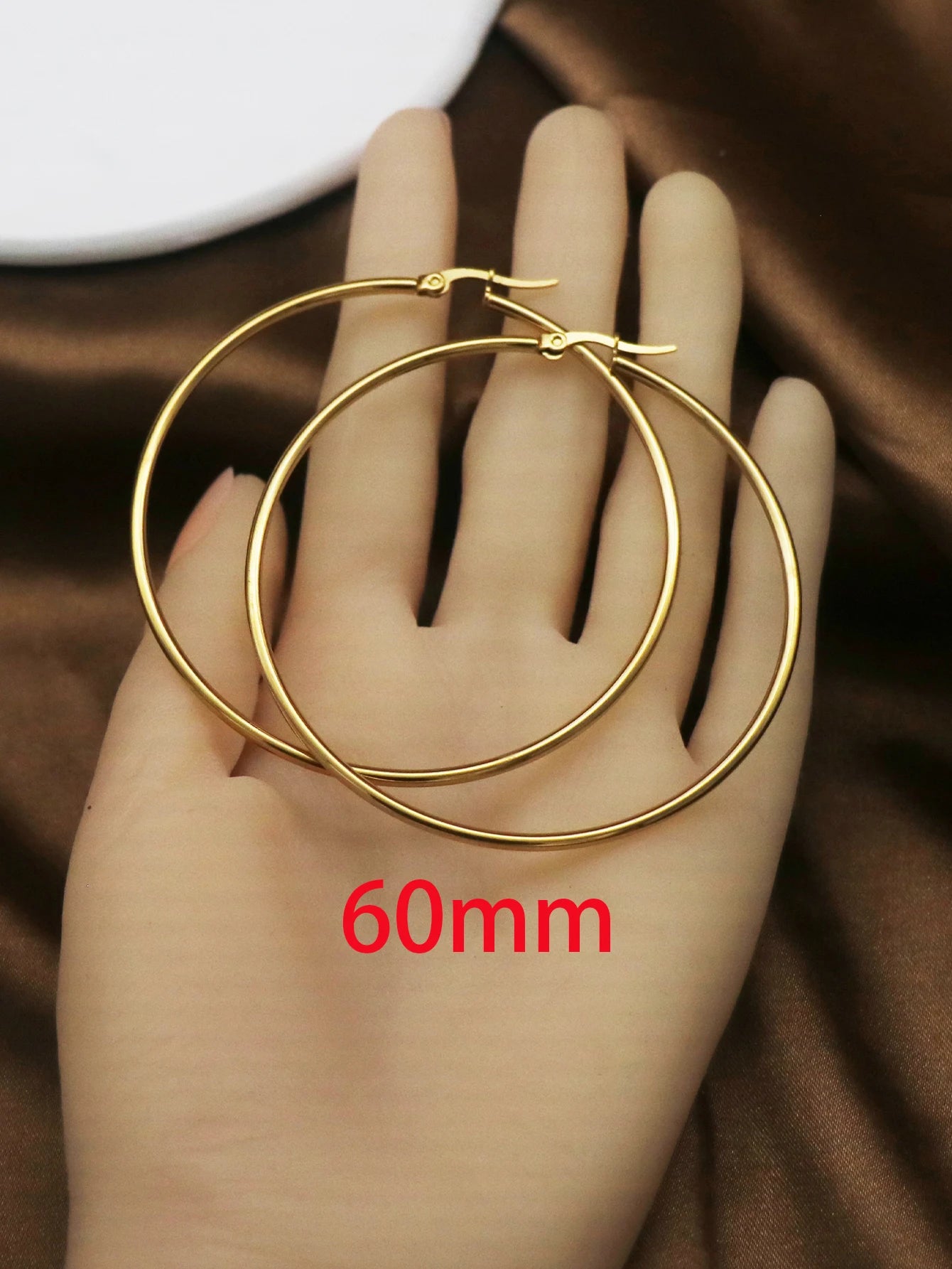 1Pairs/2Pcs 10 To 70mm Gold Color Big Round Stainless Steel Earrings Trendy Jewelry For Women