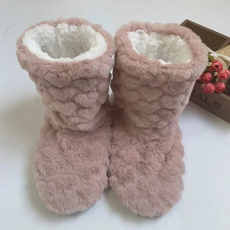 Winter Adult Men And Women Thick Warm Floor Shoes High Tube Non-Slip Indoor Cotton Shoes Plush Home Slippers Shoes Women Girl