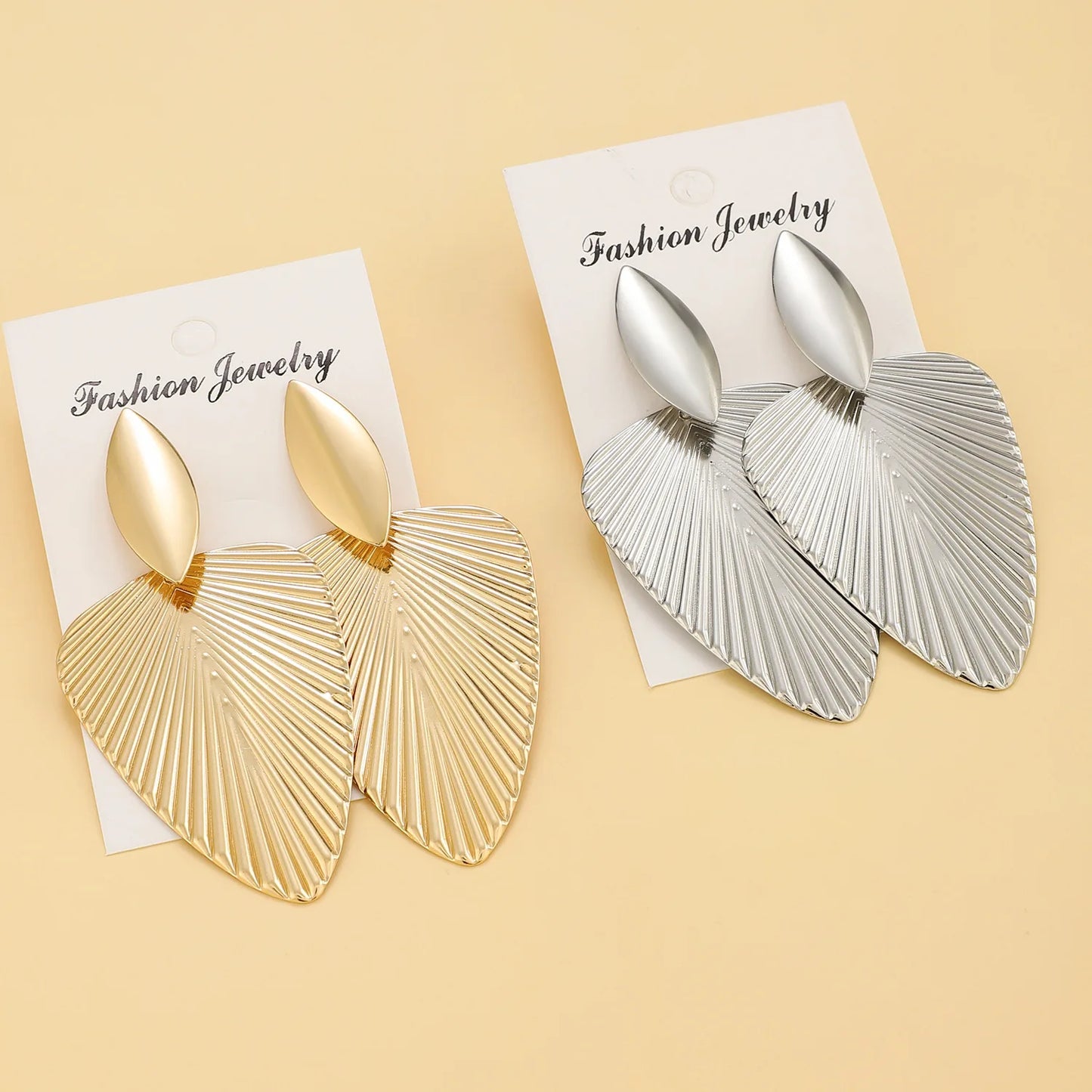 Advanced Metal Textured Leaf  Pendant Big Earrings Women's Exaggerated Fashion Party Jewelry Gold Color Geometry Drop Earring