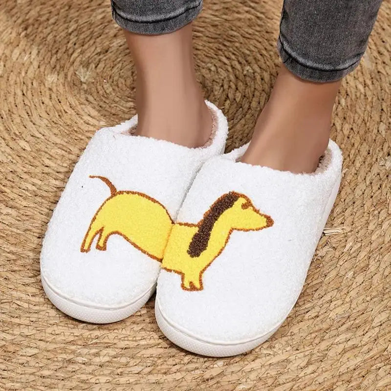 Platform Fluffy Slippers Women House Plush Cartoon Dog Designer Winter Shoes Girls Flats Home Fashion Casual Footwear Large Size