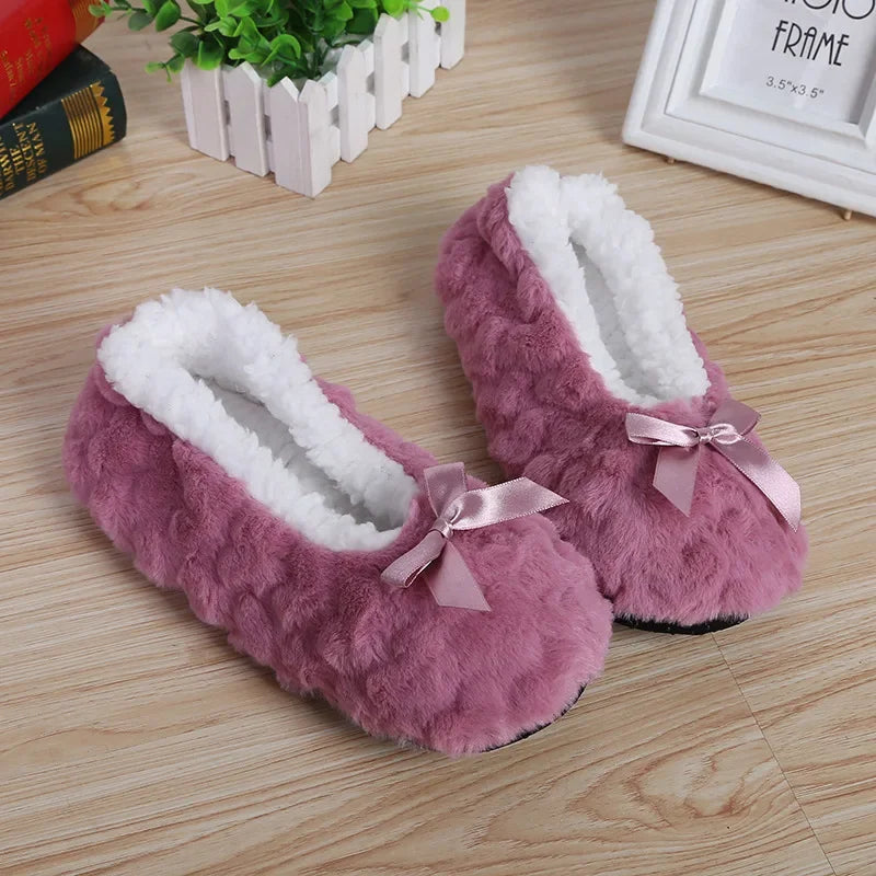 Home Fuzzy Slipper Women Winter Fur Contton Warm Plush Non Slip Grip Indoor Fluffy Lazy Female Mouse Ears Floor Shoe Living room