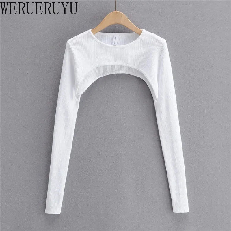 T-shirts Women Long Sleeve Crop Top Spring Autumn Y2k Aesthetic Clothes O-neck Black White Sexy Tshirt