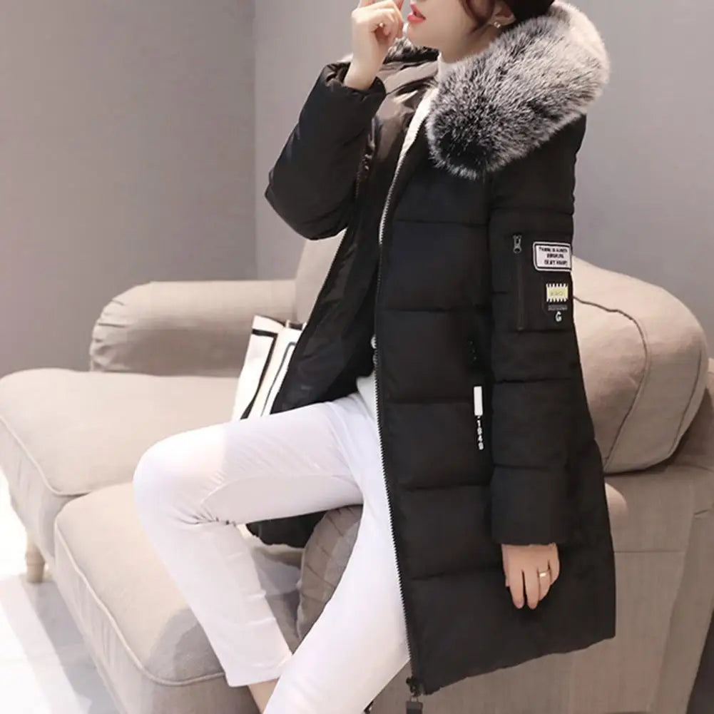 Winter Women Parka Coats Long Cotton Casual Fur Hooded Jackets Thick Warm Slim-fit Jacket Female Overcoat Clothing