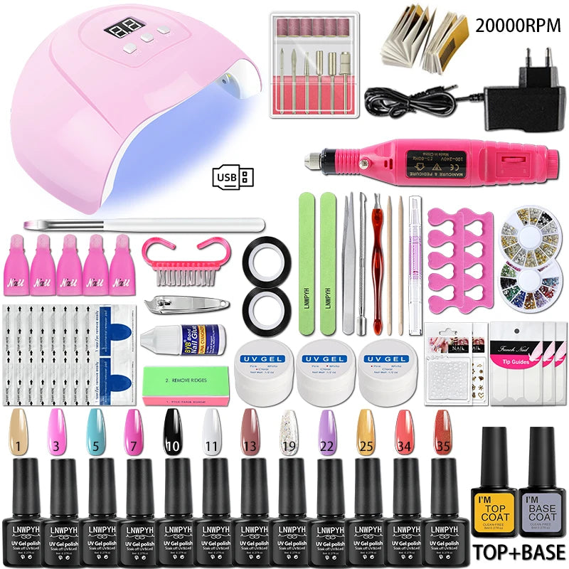 Nail Gel Kit With UV LED Nail Lamp Gel Varnish Acrylic Manicure Set Soak Off Manicure Tools Set Electric Nails Drill Nail Tools