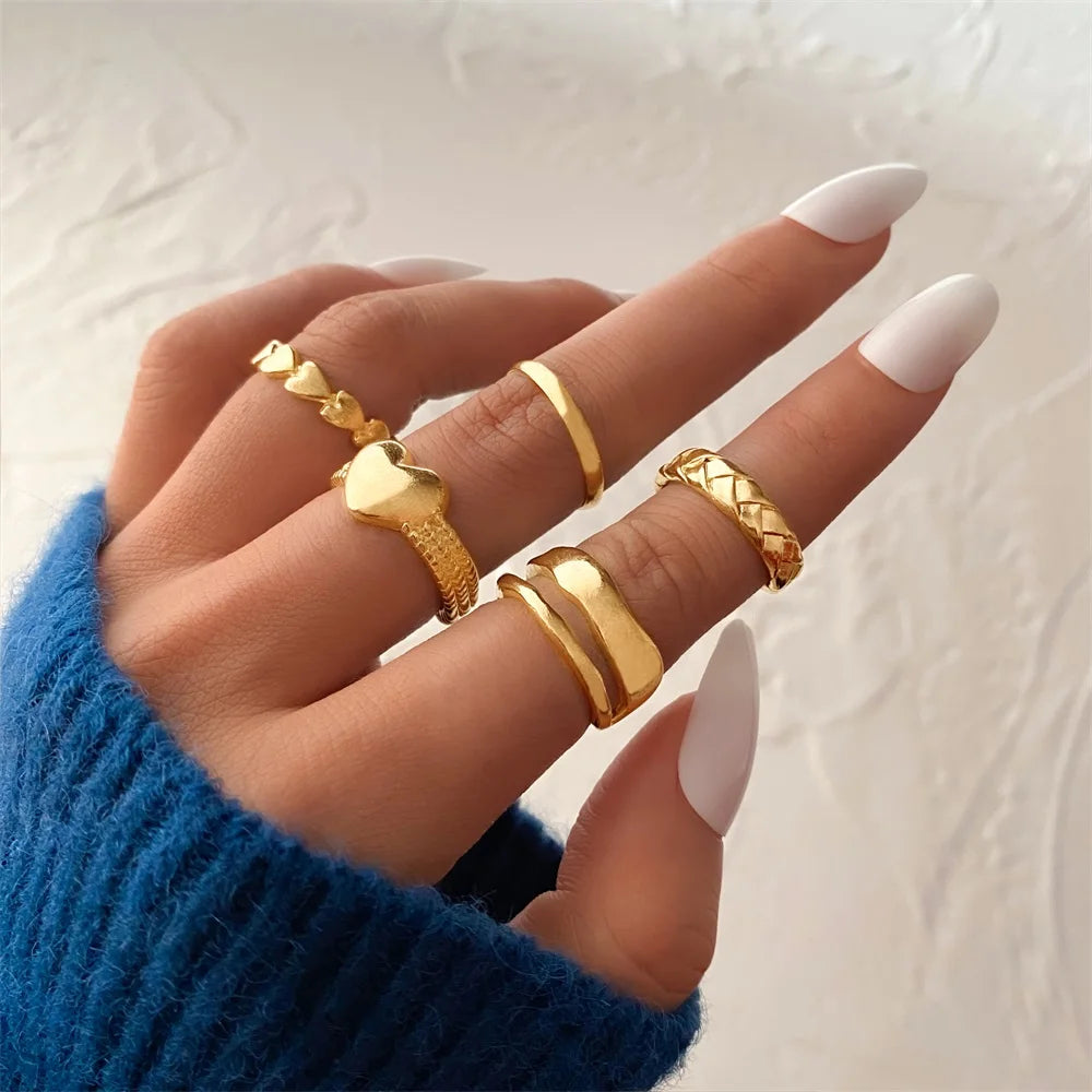 Rings Set for Women Girls Accessories Trend Round Shape Metal Wave Joint Ring Gifts