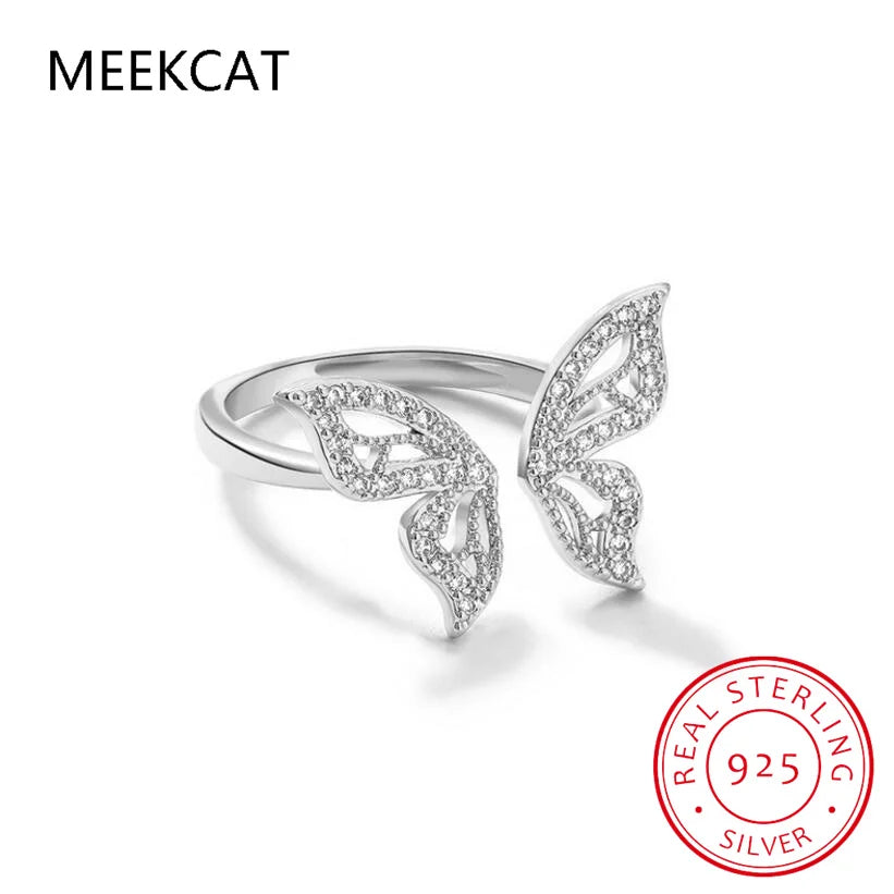 Genuine 925 Sterling Silver Insect Butterfly Opening Ring For Women Wedding Valentine's Day Fine S925 Jewelry DA2744