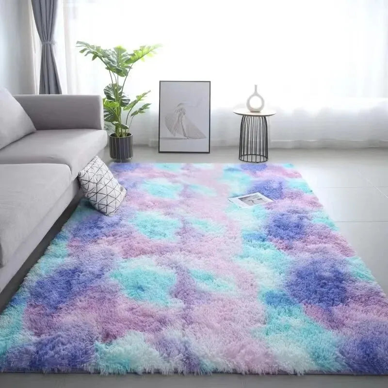 Silk Wool Rugs Children's Room Living Room Bedroom Tie-Dye Non-Slip Washable Machine Washable Carpet Mats