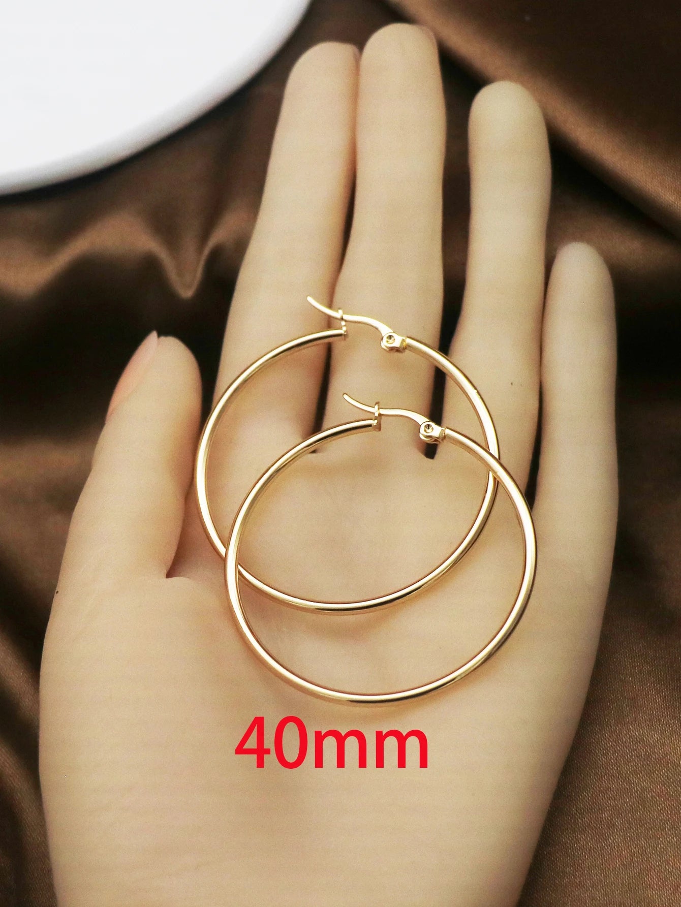 1Pairs/2Pcs 10 To 70mm Gold Color Big Round Stainless Steel Earrings Trendy Jewelry For Women