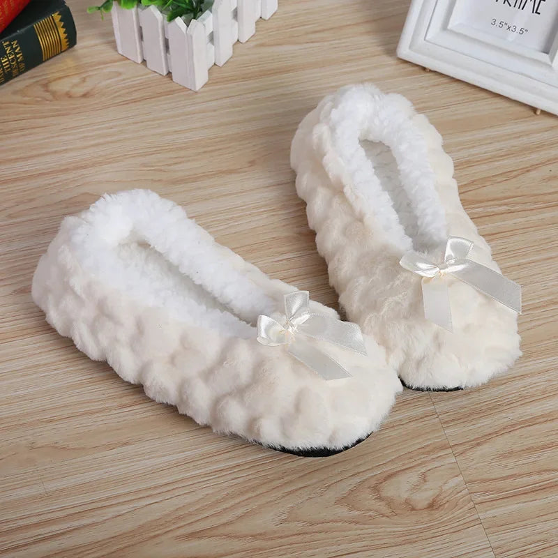 Home Fuzzy Slipper Women Winter Fur Contton Warm Plush Non Slip Grip Indoor Fluffy Lazy Female Mouse Ears Floor Shoe Living room