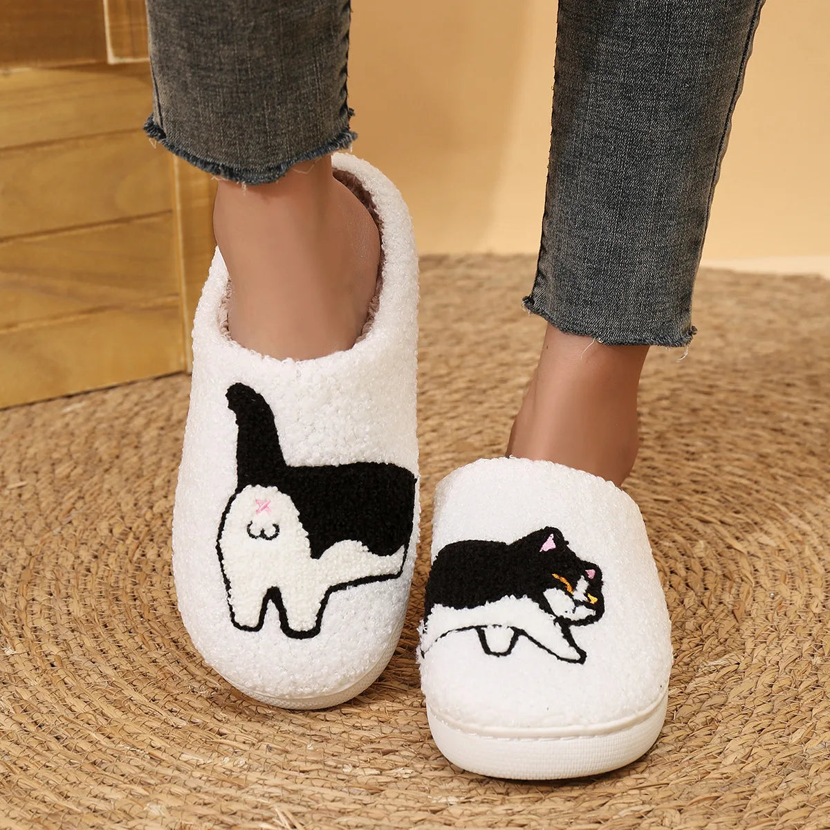 Platform Fluffy Slippers Women House Plush Cartoon Dog Designer Winter Shoes Girls Flats Home Fashion Casual Footwear Large Size