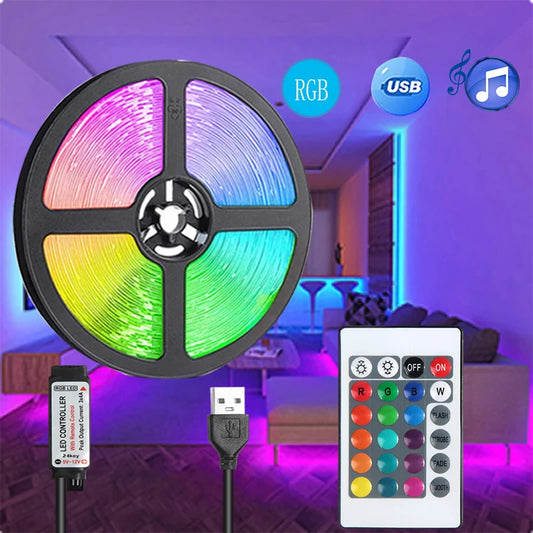 5VLED Strip Light1-5M RGB With USB 24Key Infrared Remote Control For Color Change Brightness SMD Suitable For Holiday Decoratin