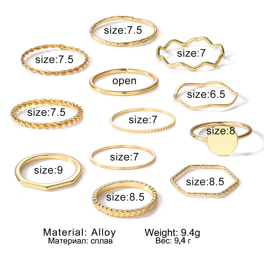 Rings Set for Women Girls Accessories Trend Round Shape Metal Wave Joint Ring Gifts