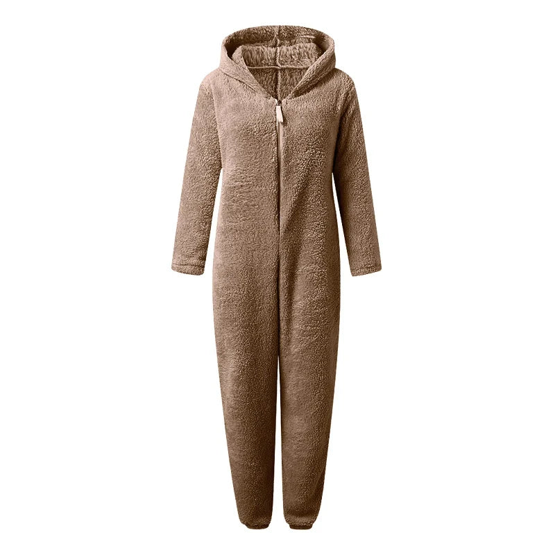 Fashion Fleece Sleepwear Hood Sets Pajamas for Women for Winter Warm Pyjamas Women Velvet Thickened Furry Jumpsuit Hooded Pajama