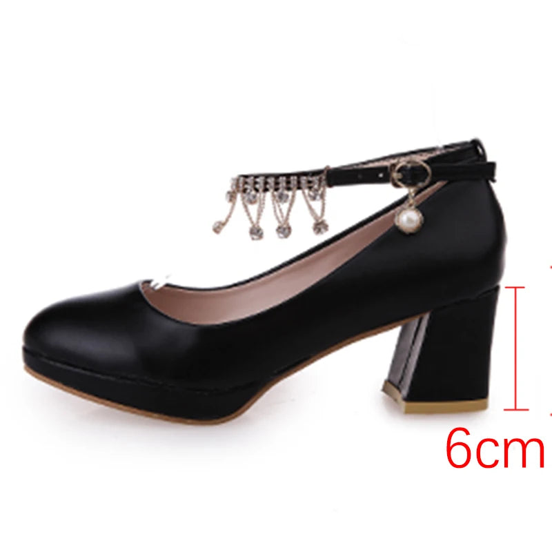 Rimocy Crystal Ankle Strap Pumps Women Chunky Platform Super High Heels Shoes Woman Autumn 2022 Thick Heeled Party Wedding Shoes