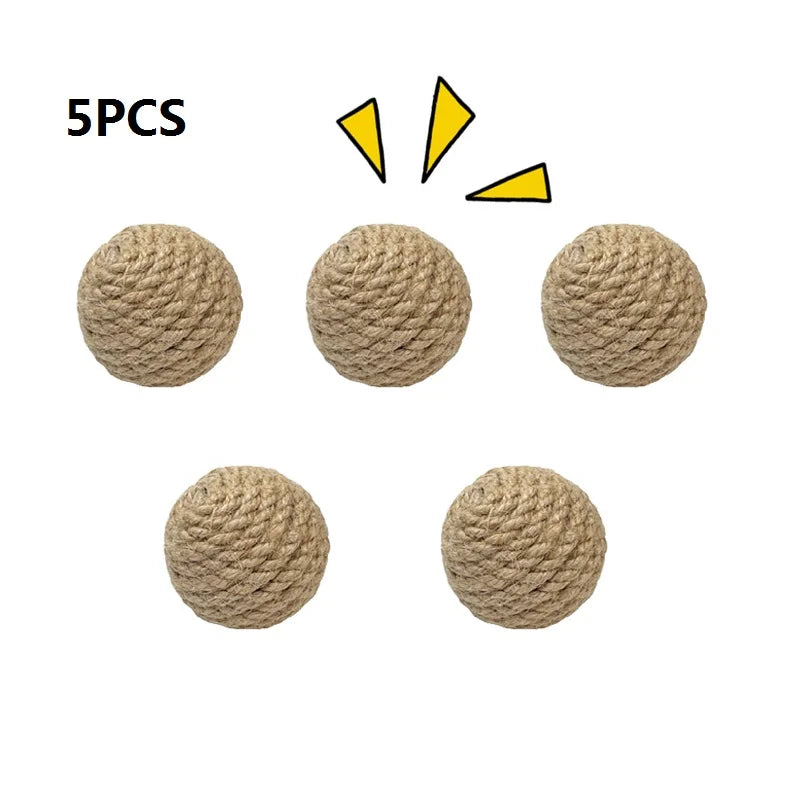 5PCS Cats Sounding Ball Interactive Handmade Sisal Cat Scratching Ball Make Sounds Cat Toy Home Kitten Ball Toys