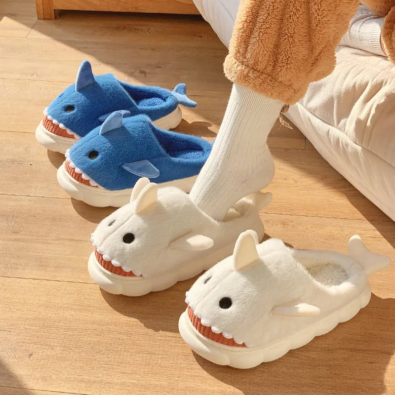 Cute Cartoon Shark Cotton Slipper Womens Winter Indoor Warm Fluffy Slippers Full Size funny slippers for kids