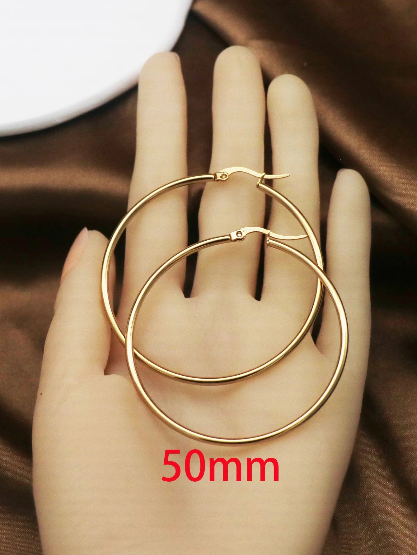 1Pairs/2Pcs 10 To 70mm Gold Color Big Round Stainless Steel Earrings Trendy Jewelry For Women