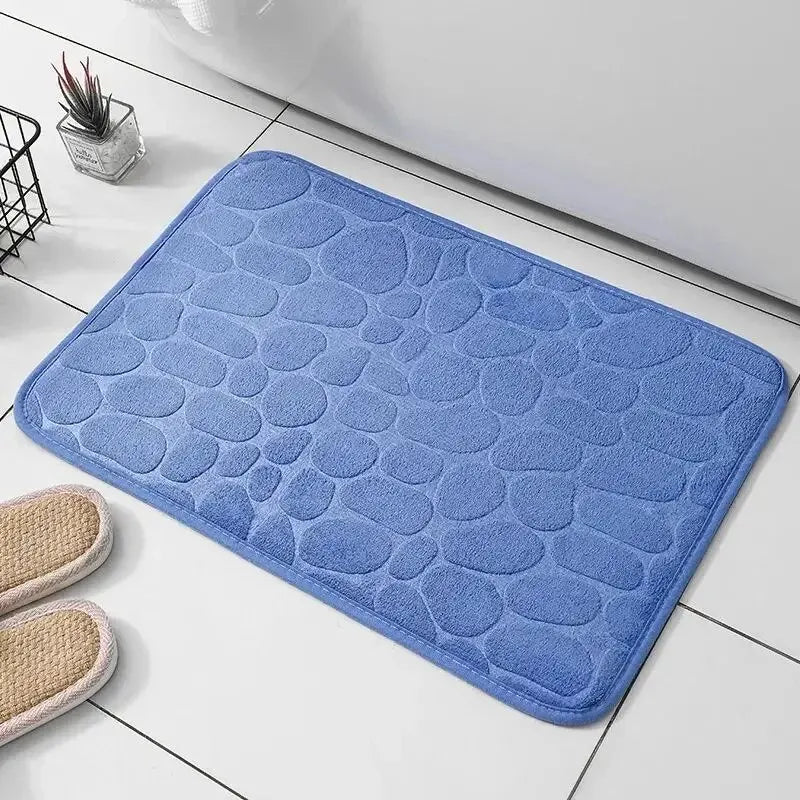 1pc Memory Foam Embossed Velvet Carpet Bathroom Living Room Non-Slip Mat Cobblestone Floor Mat Home Furnishings