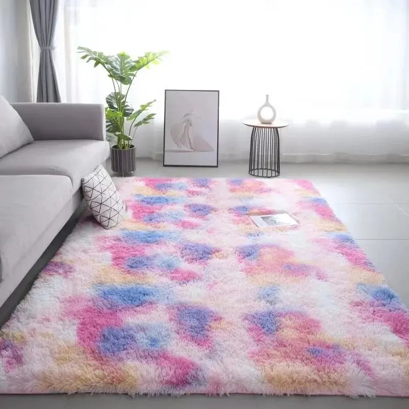 Silk Wool Rugs Children's Room Living Room Bedroom Tie-Dye Non-Slip Washable Machine Washable Carpet Mats