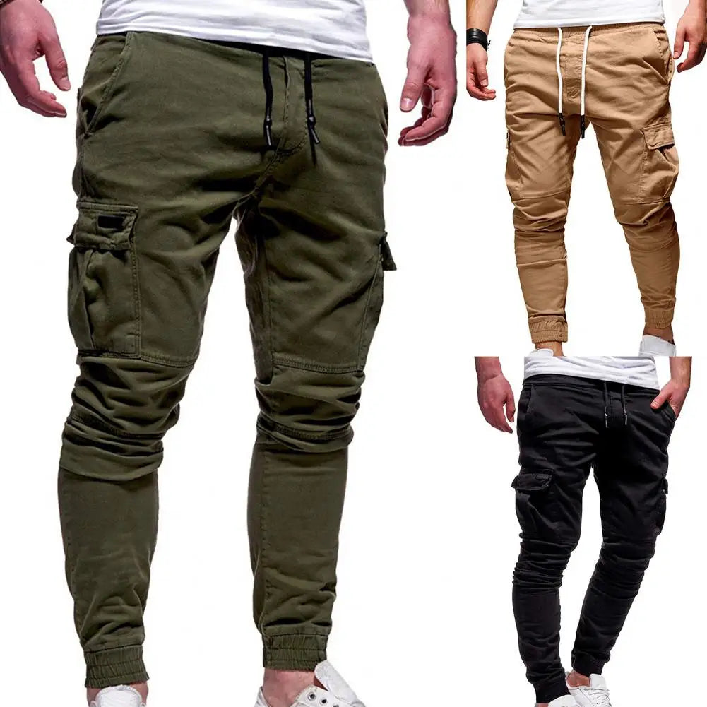 Fashion Trousers Pants Men Pants Solid Color Solid Color Multi Pockets Pants  Slim