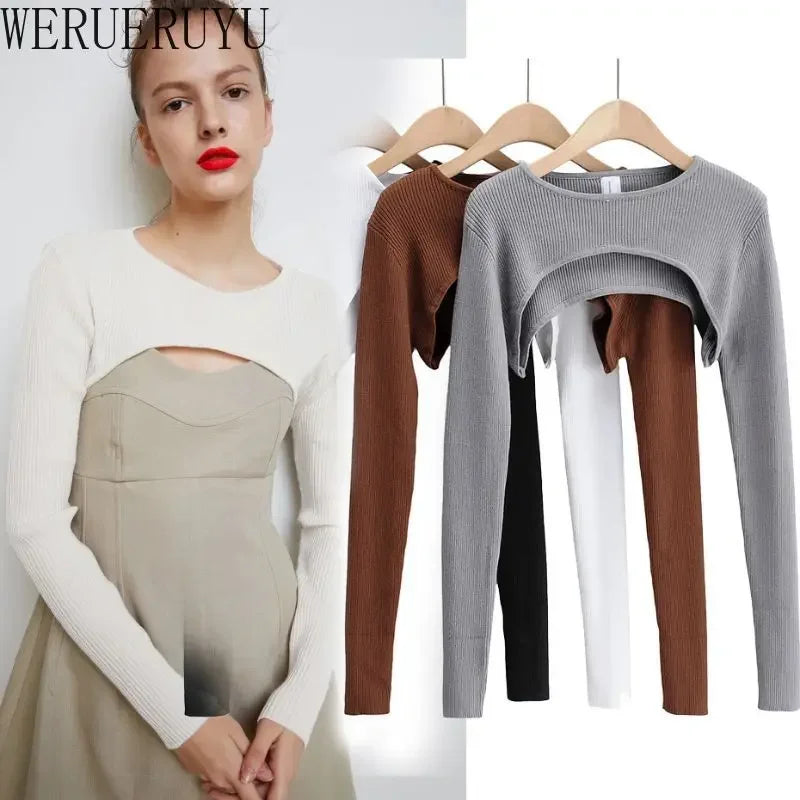 T-shirts Women Long Sleeve Crop Top Spring Autumn Y2k Aesthetic Clothes O-neck Black White Sexy Tshirt