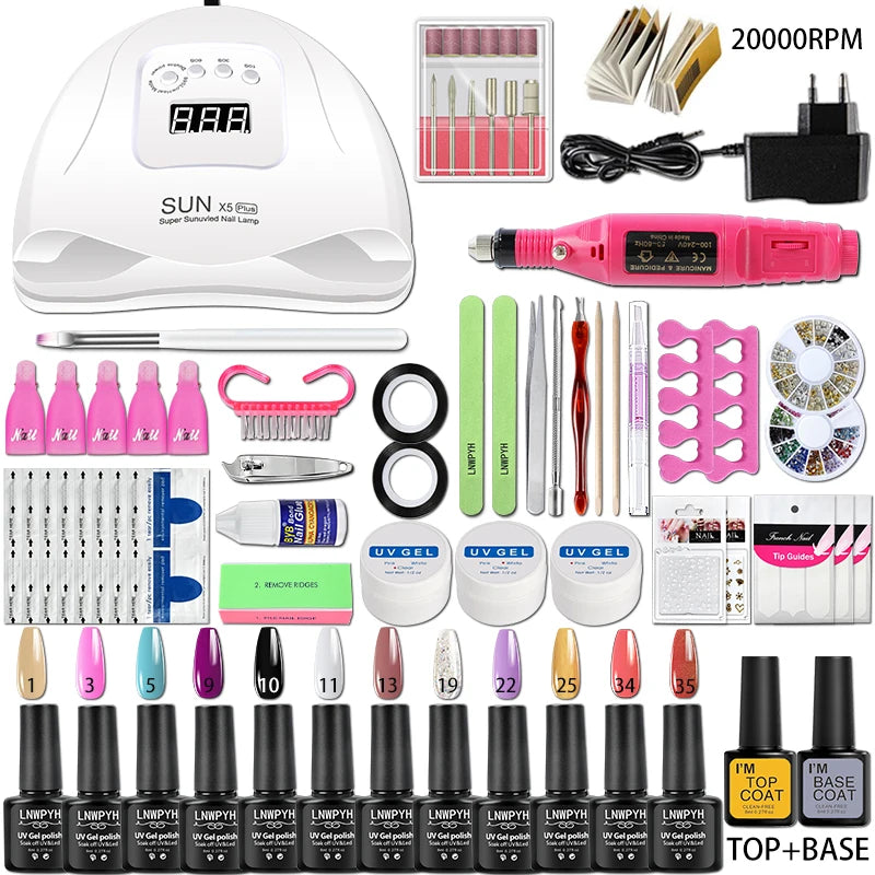 Nail Gel Kit With UV LED Nail Lamp Gel Varnish Acrylic Manicure Set Soak Off Manicure Tools Set Electric Nails Drill Nail Tools