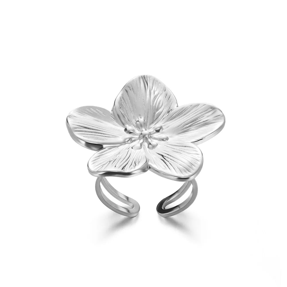 Elegant Stainless Steel Big Bloom Flower Rings For Women Gold Color Sun Starfish Open Ring Finger Jewelry Wedding Her Gift Punk