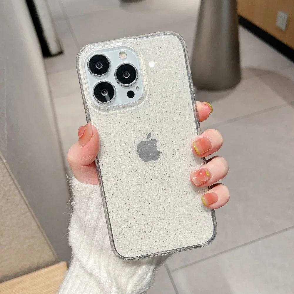 Luxury Glitter Bumper Bling Clear Case for IPhone 15 14 13 12 11 Pro Max Mini X XS Max XR 7 8 Plus Silicone Acrylic Cover Funda