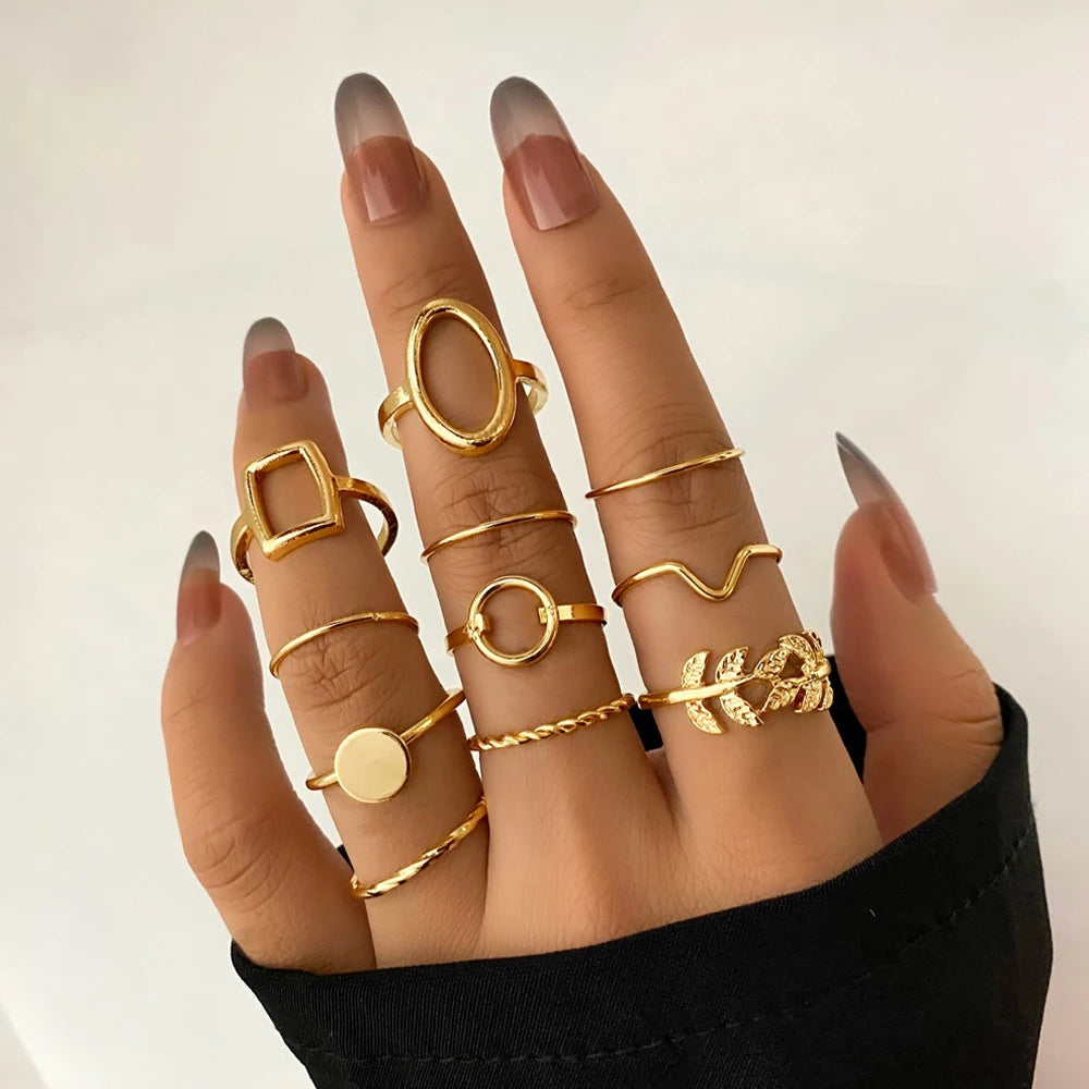 Rings Set for Women Girls Accessories Trend Round Shape Metal Wave Joint Ring Gifts