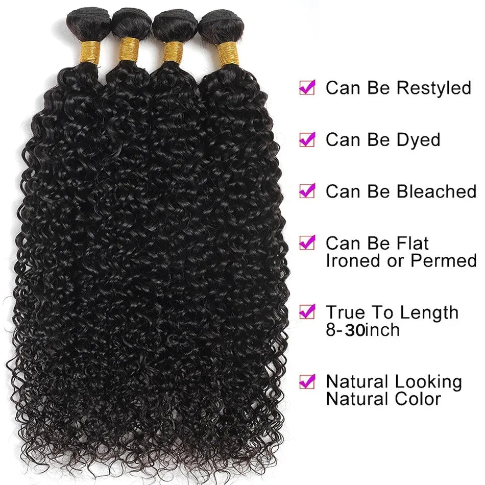 Afro Kinky Curly Bundles 1/3/4PCS Human Hair Extensions 100% Unprocessed Virgin Human Hair Weave Bundles Jerry Curl