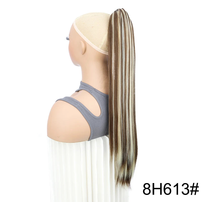 Syntheitc Claw Clip On Long Straight Ponytail Hair Extension Black Brown Blonde for Women